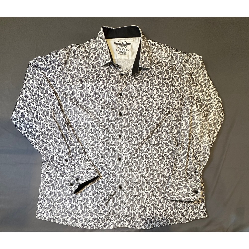 Barabas Signature Classic Fit‎ Mens 3XL Black White Paisley Button Down Shirt